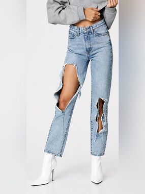 LF Carmar Ursula Kenai High Rise Distressed Straight Leg Jeans 24 Light Raw Hem